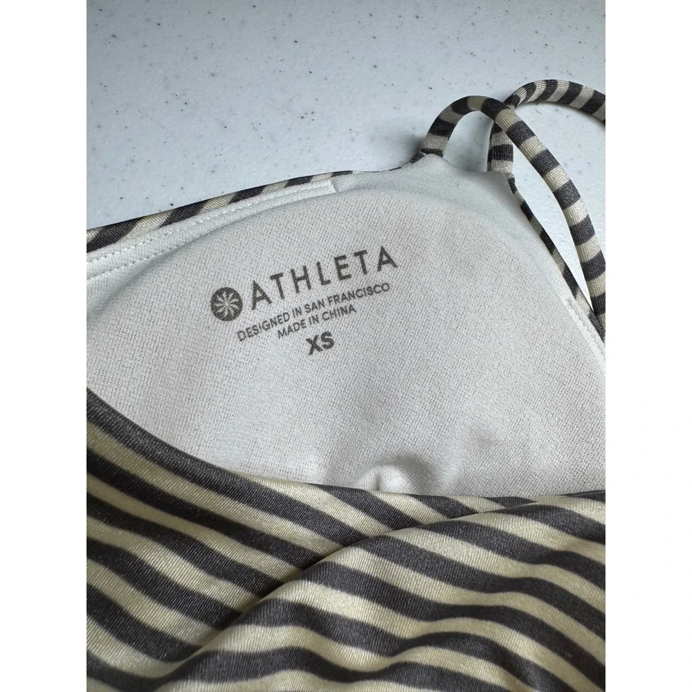Athleta Striped Bikini Set XS Top S Bottom Strappy Back Brown Tan Swimsuit
